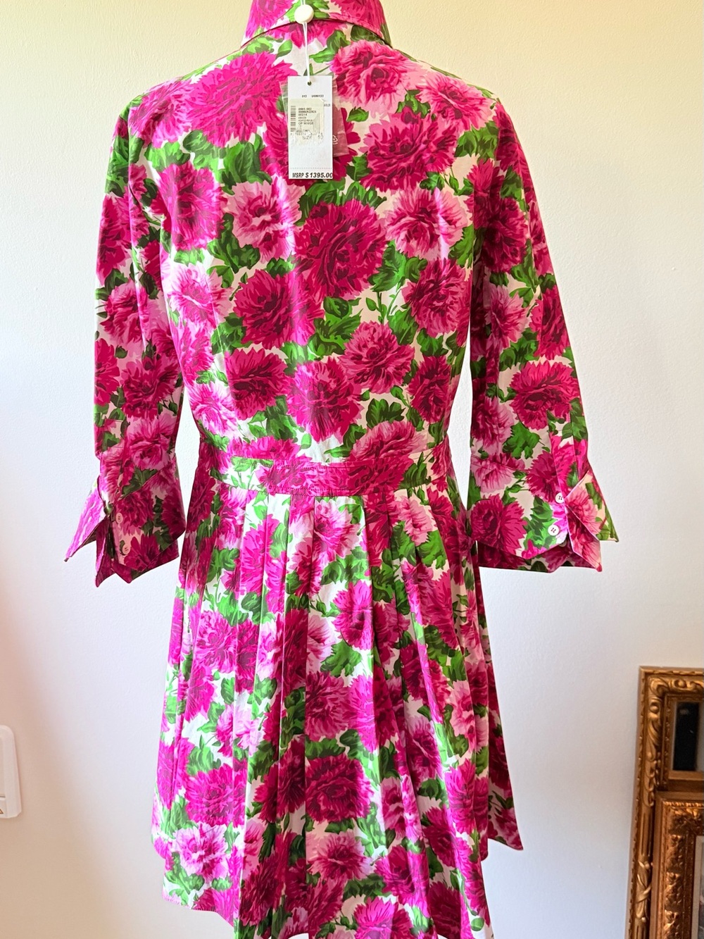 Michael Kors Collection Floral Pink and Green Pleated Skater Dress - Picture 7 of 8